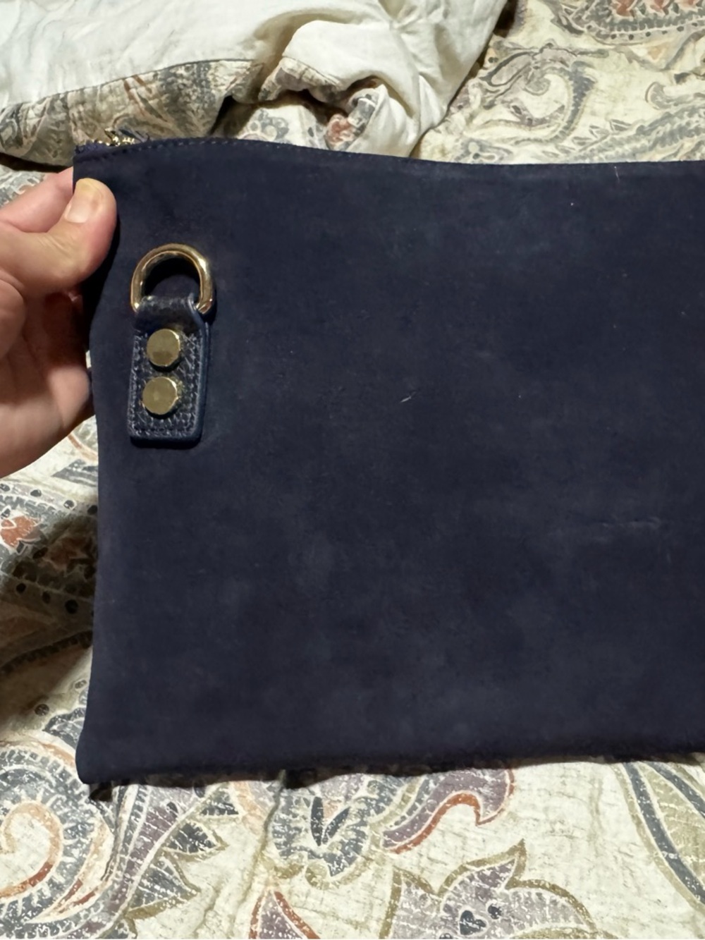 Mark & Graham Navy Suede Crossbody Pouch with Gold Hardware